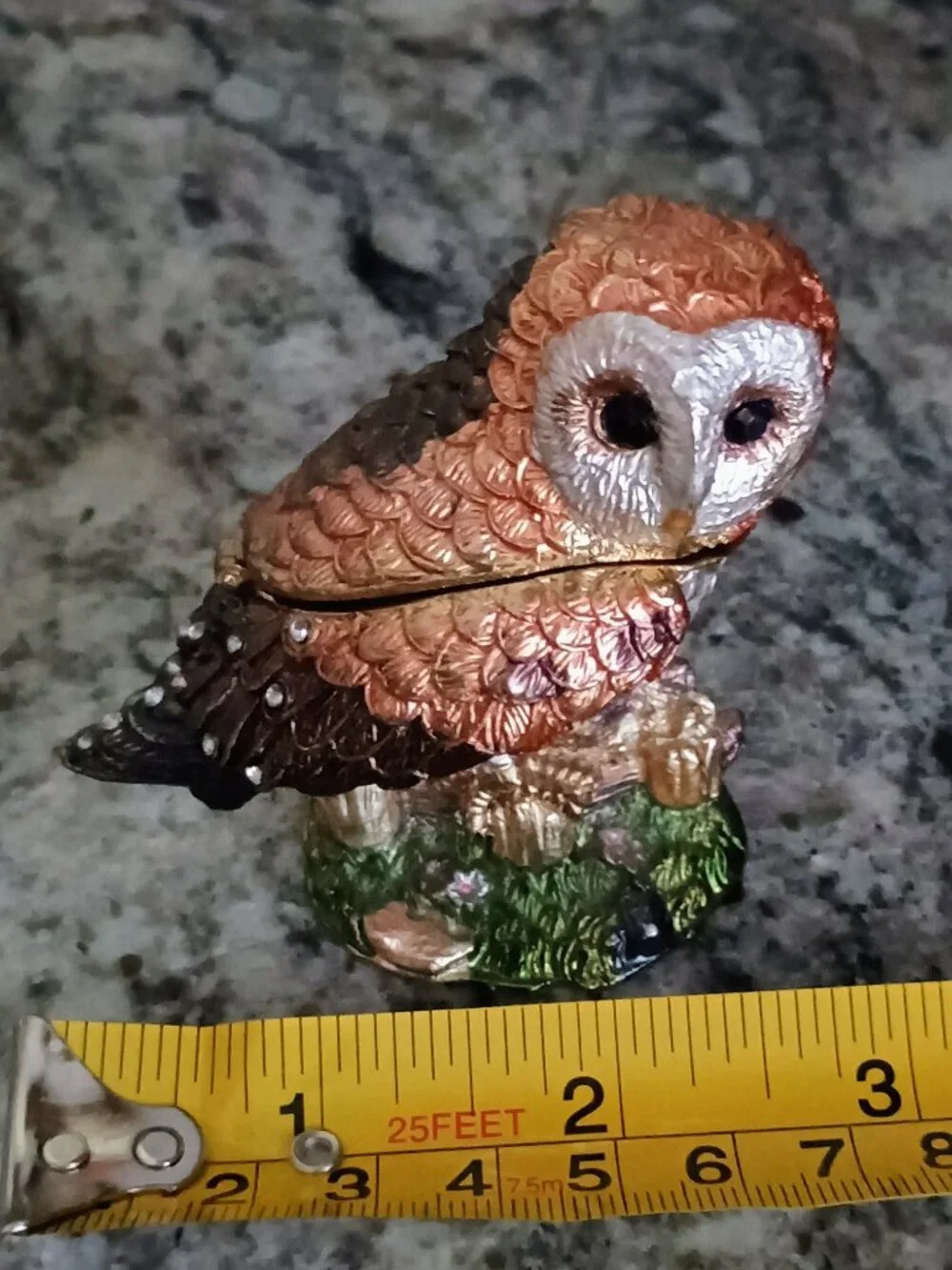 Owl Jeweled Enameled Trinket box